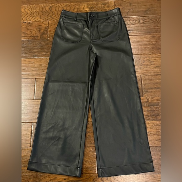 LOFT Pants - NWT LOFT Black Faux Leather Wide Leg Pants Women’s Size 4 High Waist Pockets